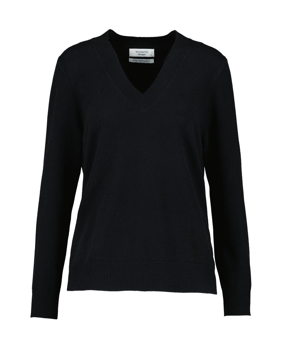 Camisola de Malha 100% Caxemira com Decote em Bico Preto-5