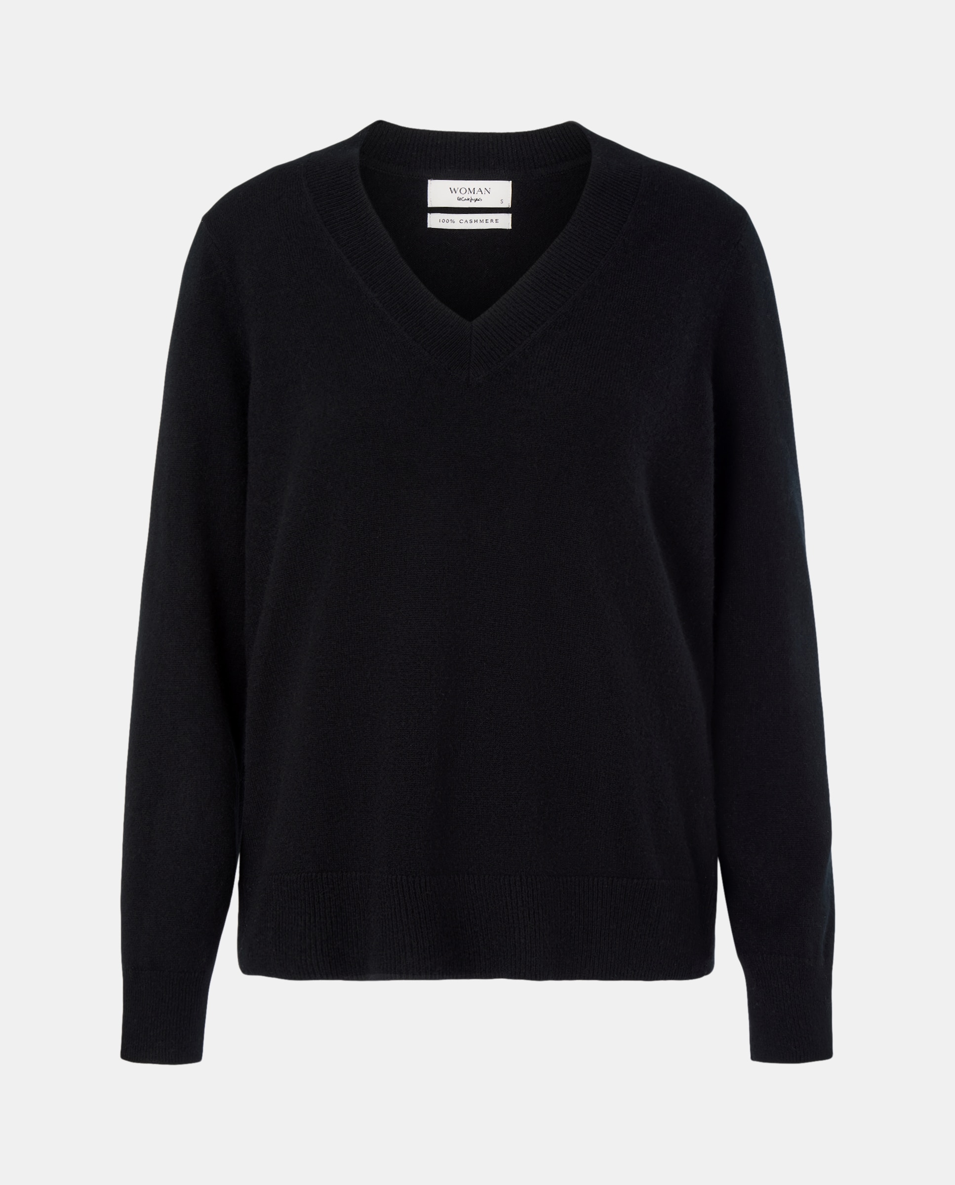 Camisola de Malha 100% Caxemira com Decote em Bico Preto-4