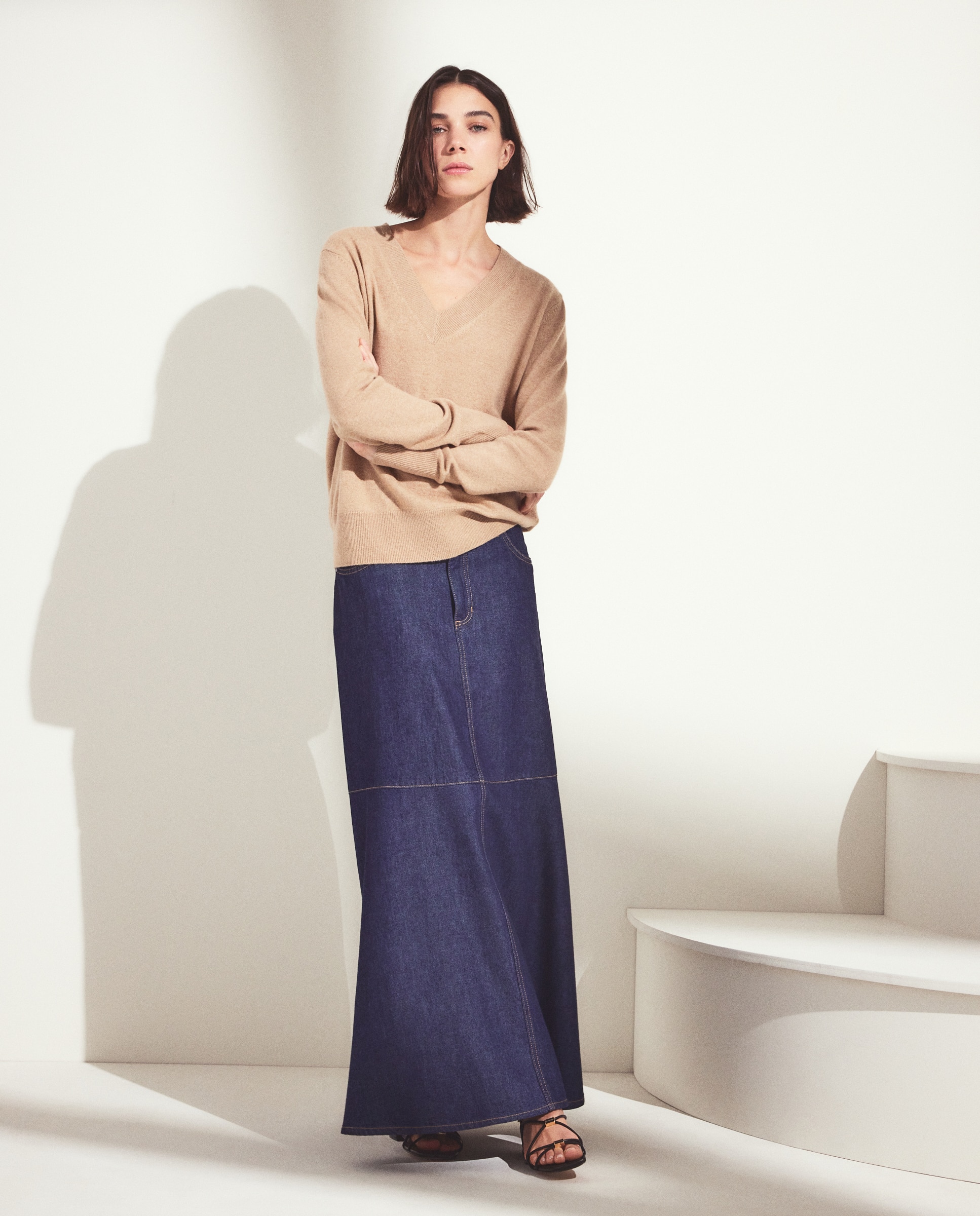 Camisola de Malha 100% Caxemira com Decote em Bico Torrado-2