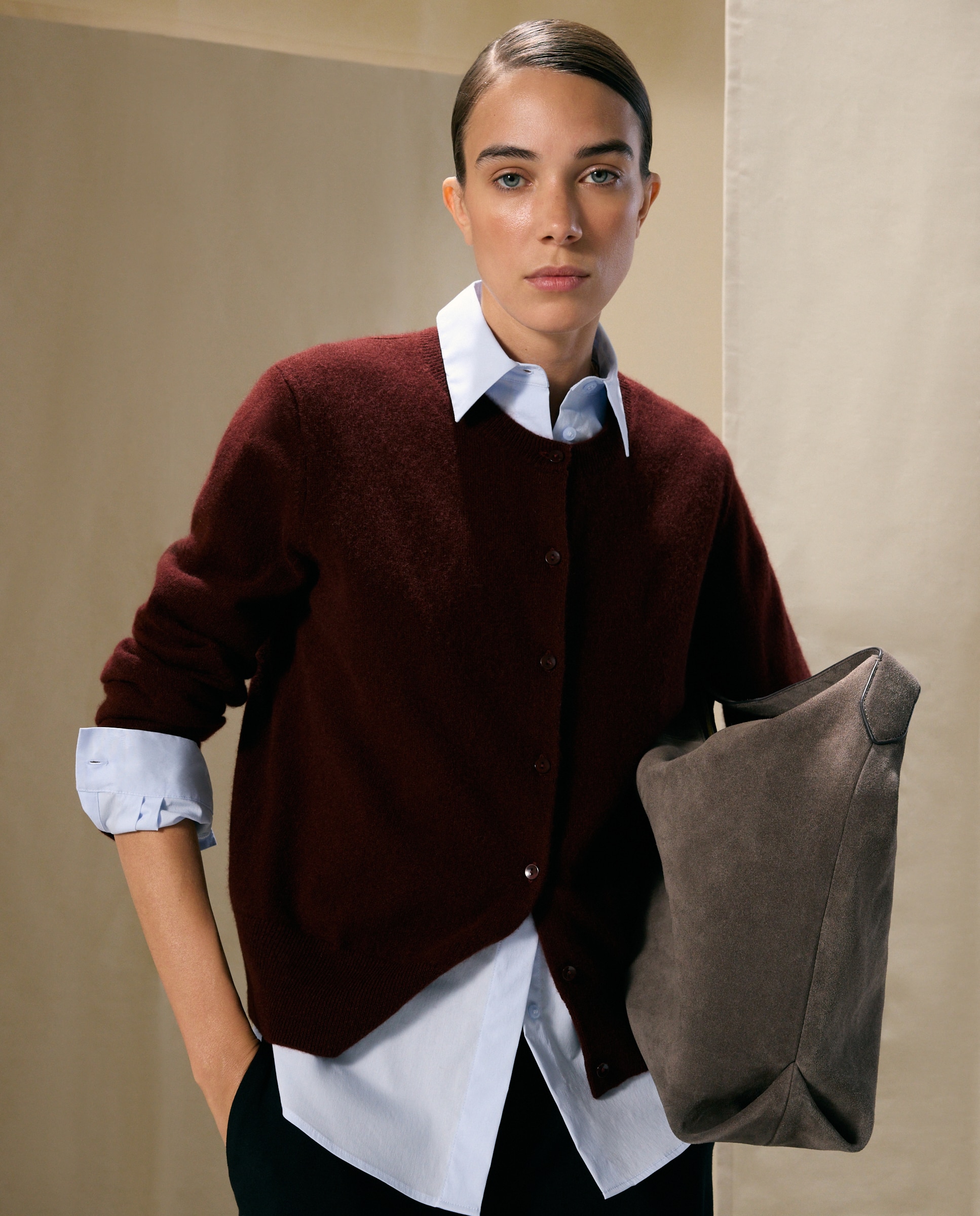 Chaqueta de mujer en cashmere con cuello caja - Woman El Corte Inglés - Burdeos Burdeos-1