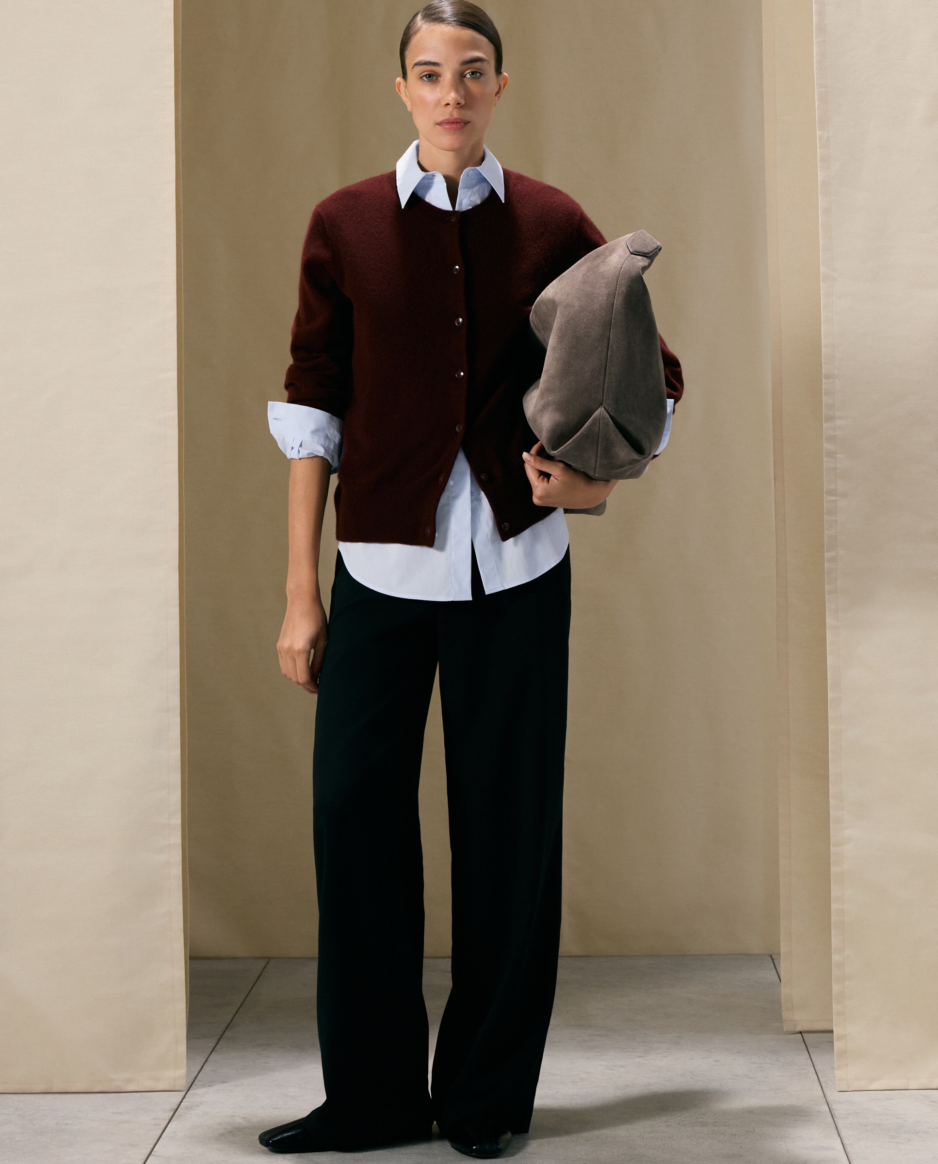 Chaqueta de mujer en cashmere con cuello caja - Woman El Corte Inglés - Burdeos Burdeos-2