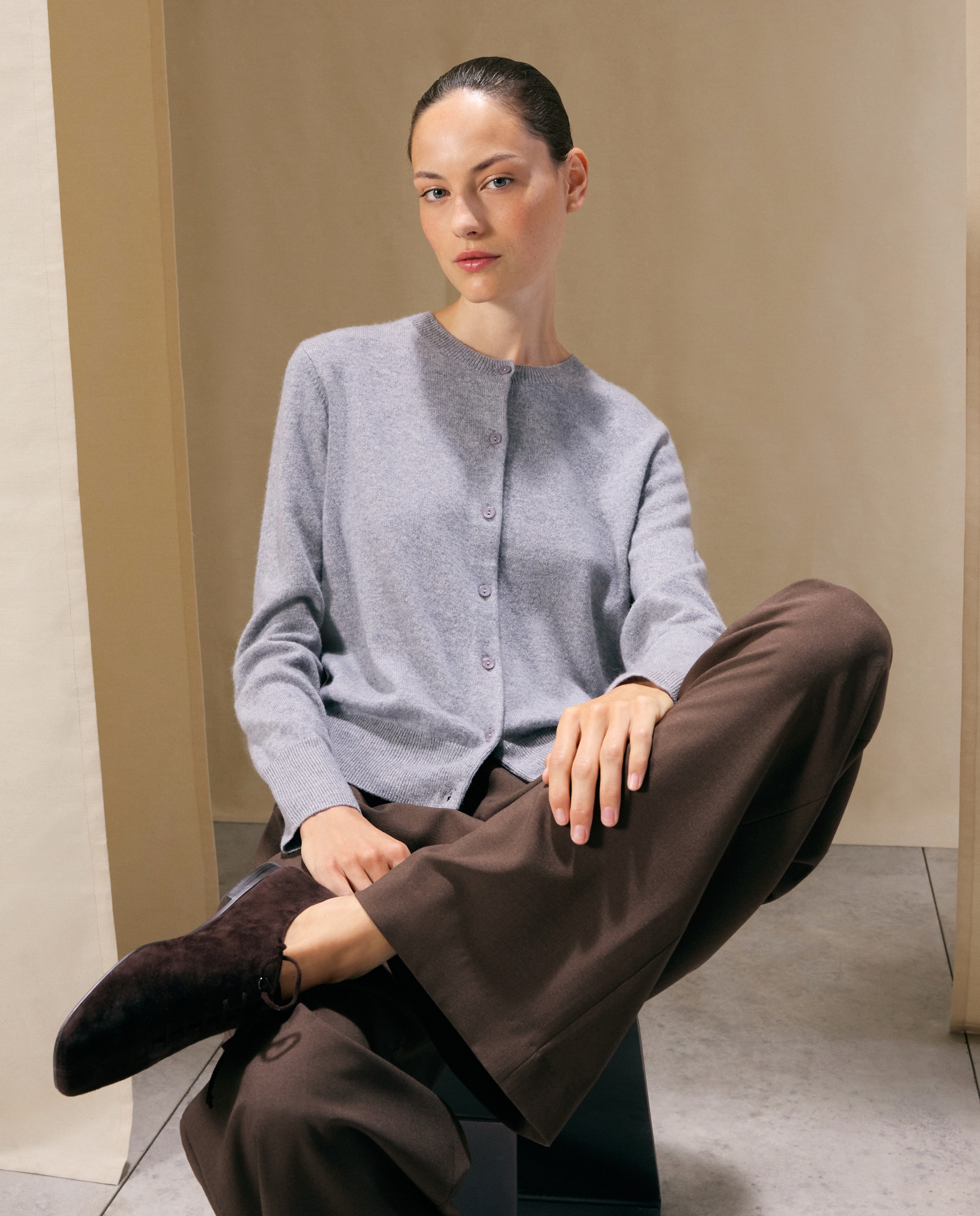 Chaqueta de mujer en cashmere con cuello caja - Woman El Corte Inglés - 820 Gris medio 820 Gris medio-1