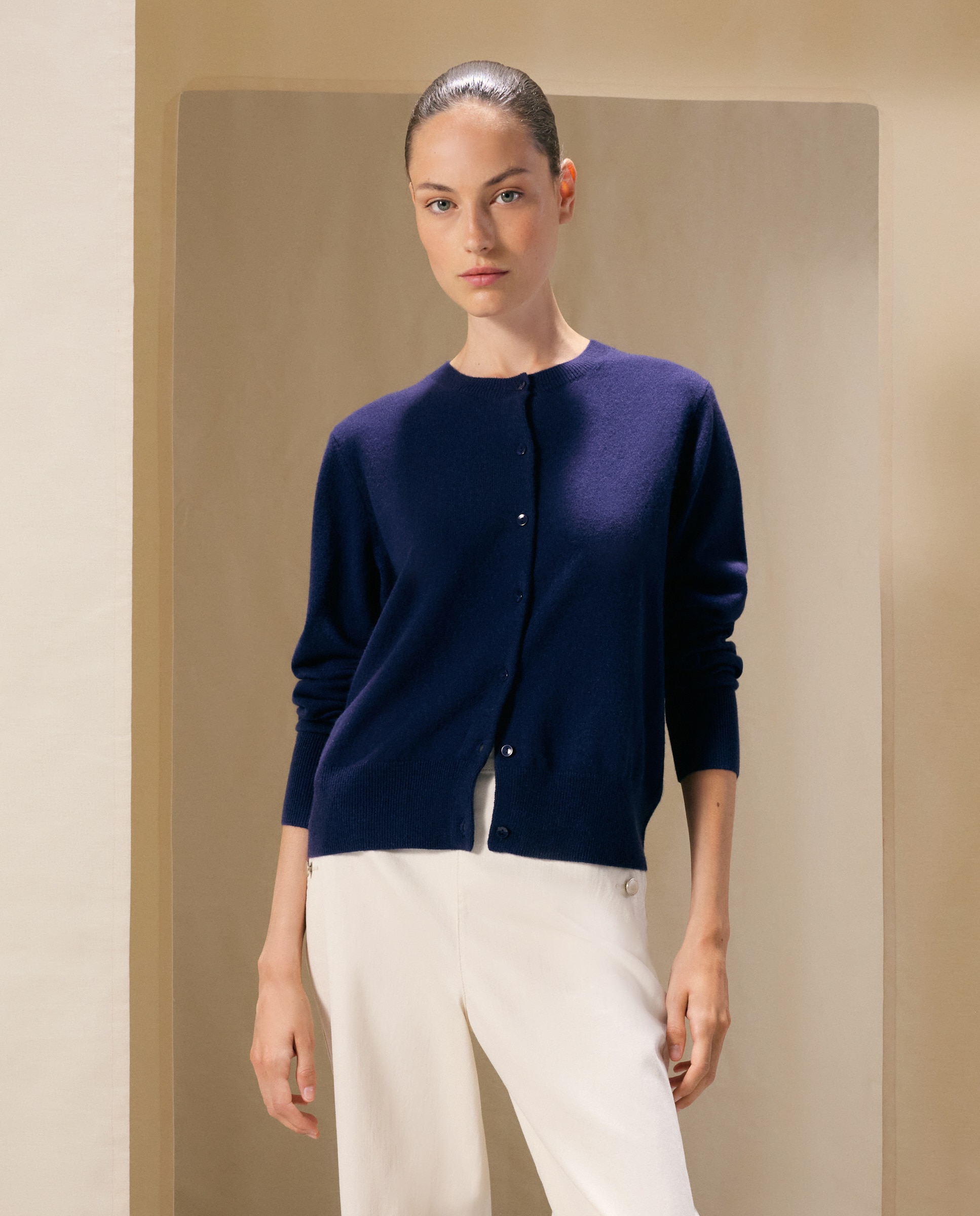 Chaqueta de mujer en cashmere con cuello caja - Woman El Corte Inglés - Azul marino Azul marino-1