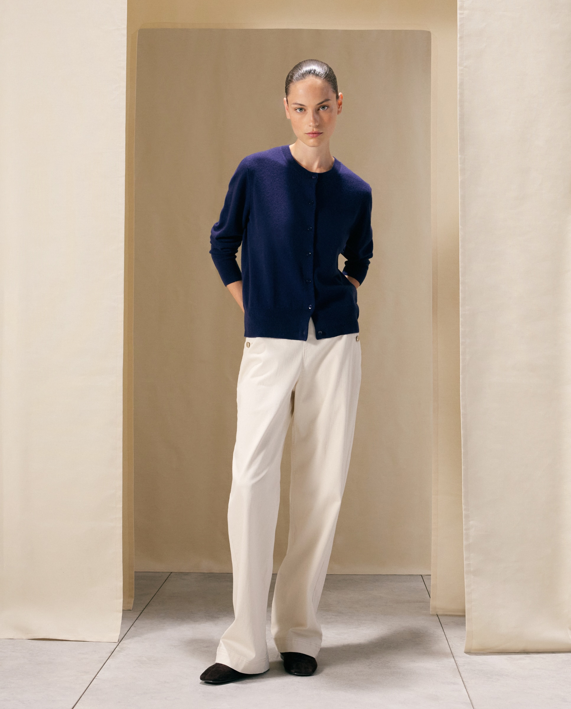 Chaqueta de mujer en cashmere con cuello caja - Woman El Corte Inglés - Azul marino Azul marino-2