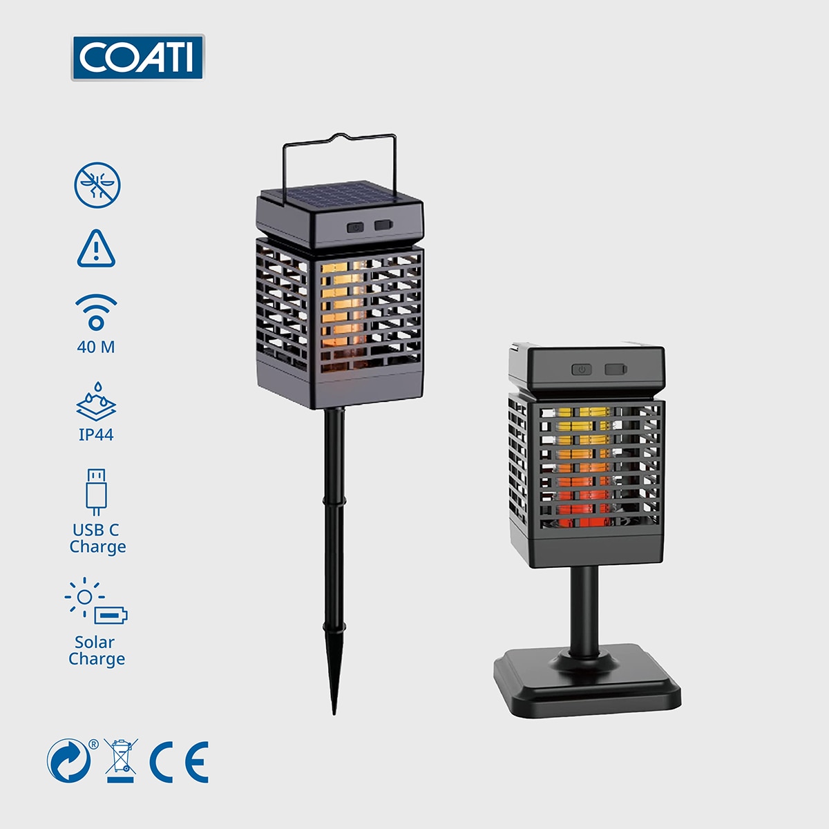 Lámpara solar recargable matamosquitos Simon Coati Negro-4