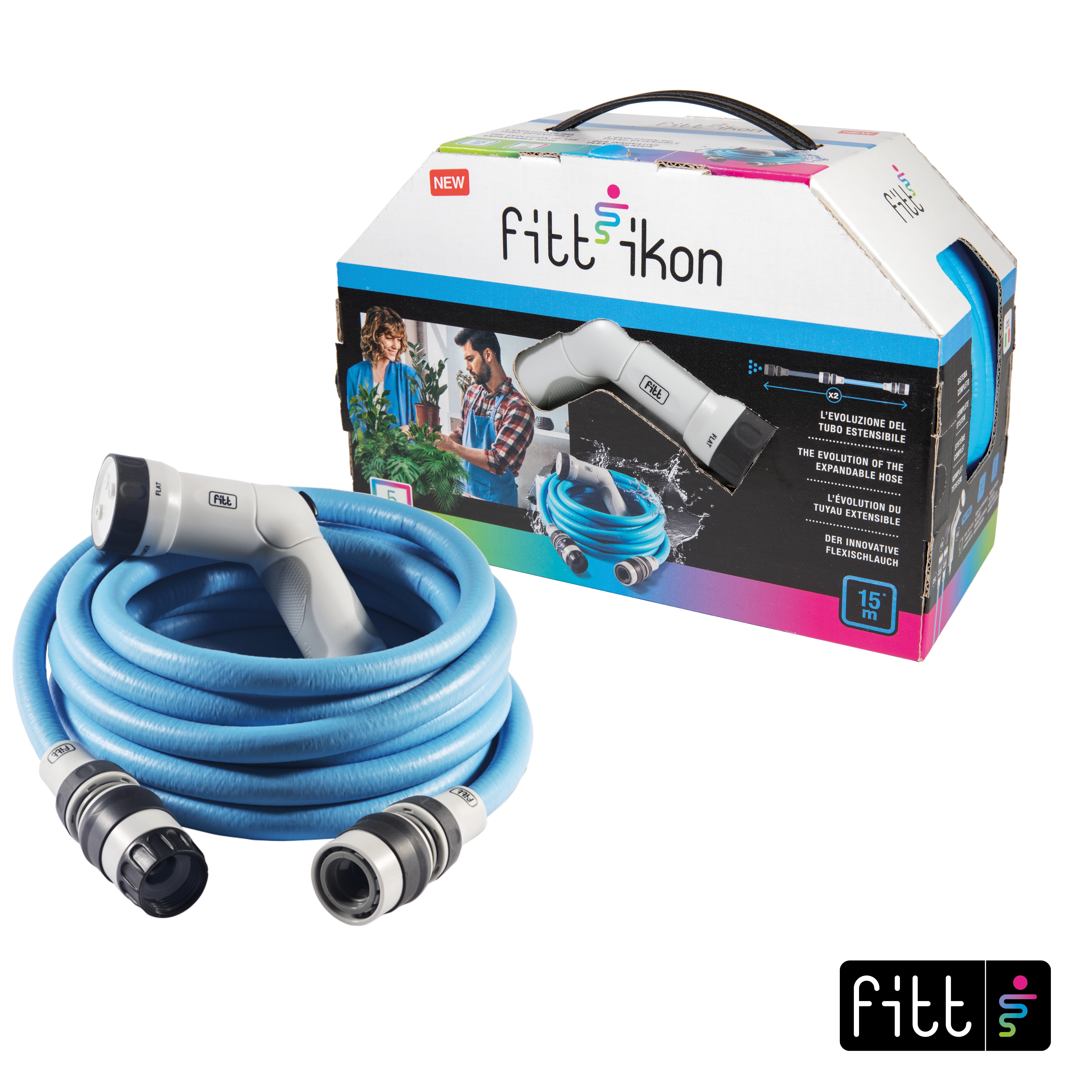 Manguera de jardín extensible IKON 15 m + accesorios Azul-4
