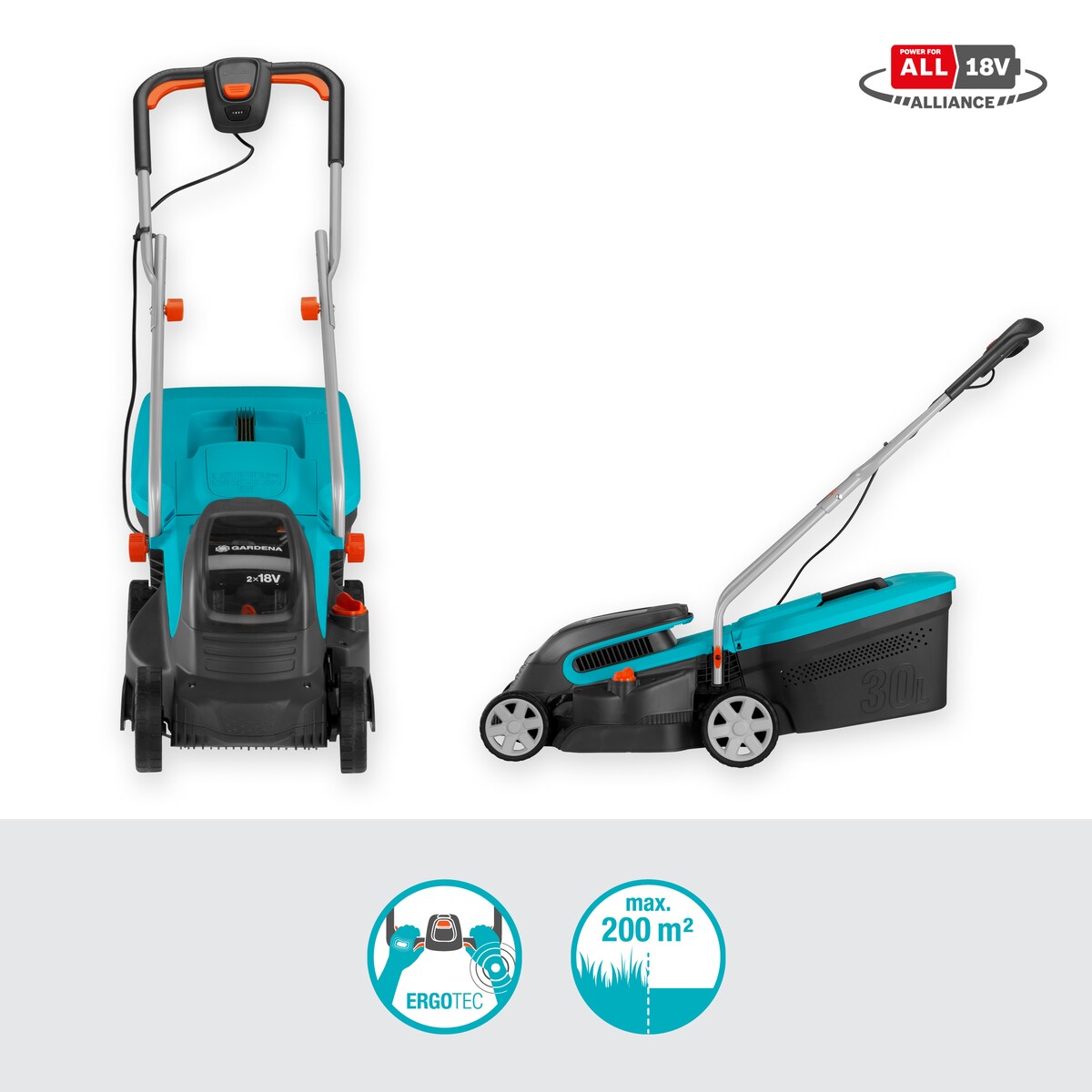 Cortacésped a batería Power Max 32/2x18 V Power for All Gris / Azul-2