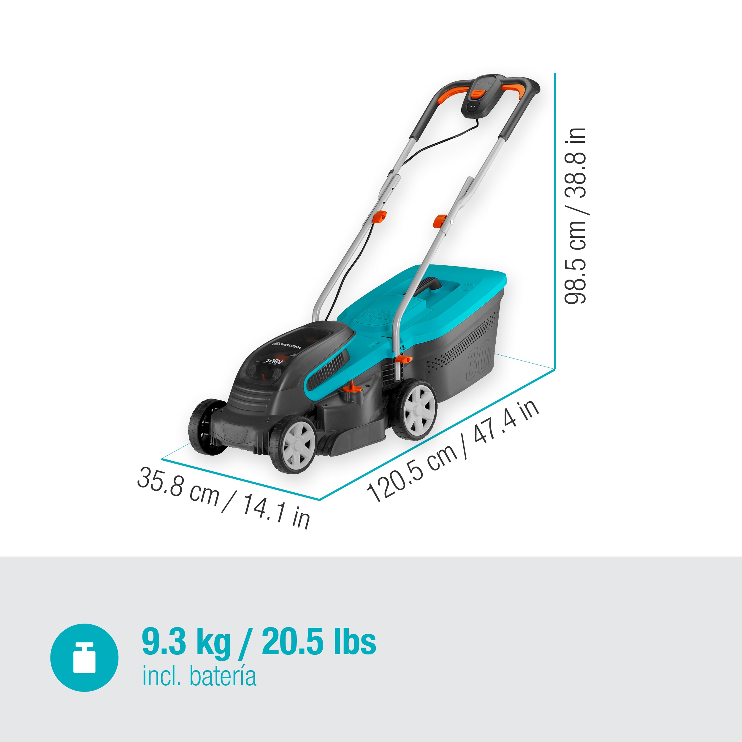 Cortacésped a batería Power Max 32/2x18 V Power for All Gris / Azul-9