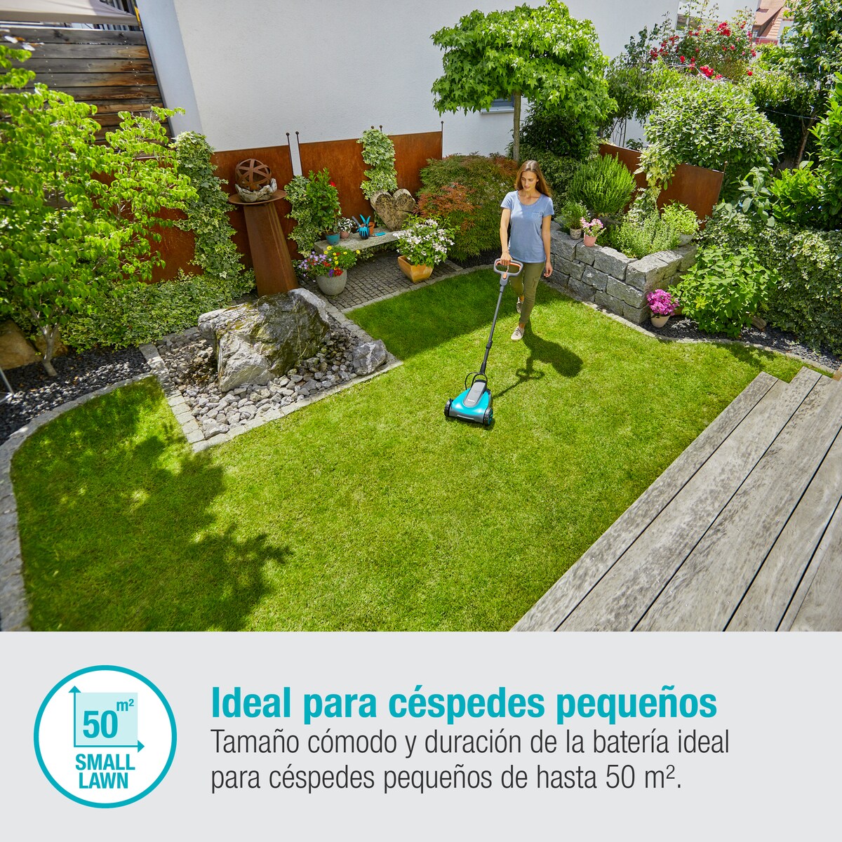 Cortacésped a batería jardines pequeños 22/18 V HandyMower Power for All Gris / Azul-3