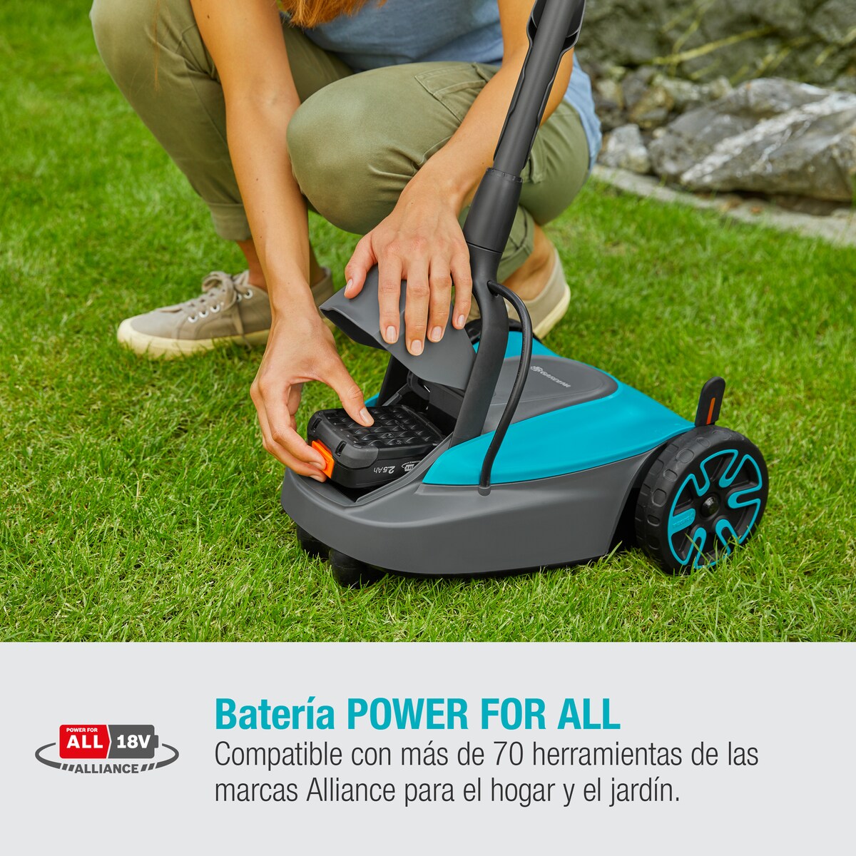 Cortacésped a batería jardines pequeños 22/18 V HandyMower Power for All Gris / Azul-4