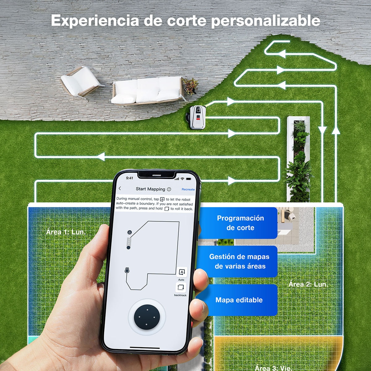 Robot Corta césped Ecovacs Goat A1600 LiDAR Navegación inteligente Blanco-2