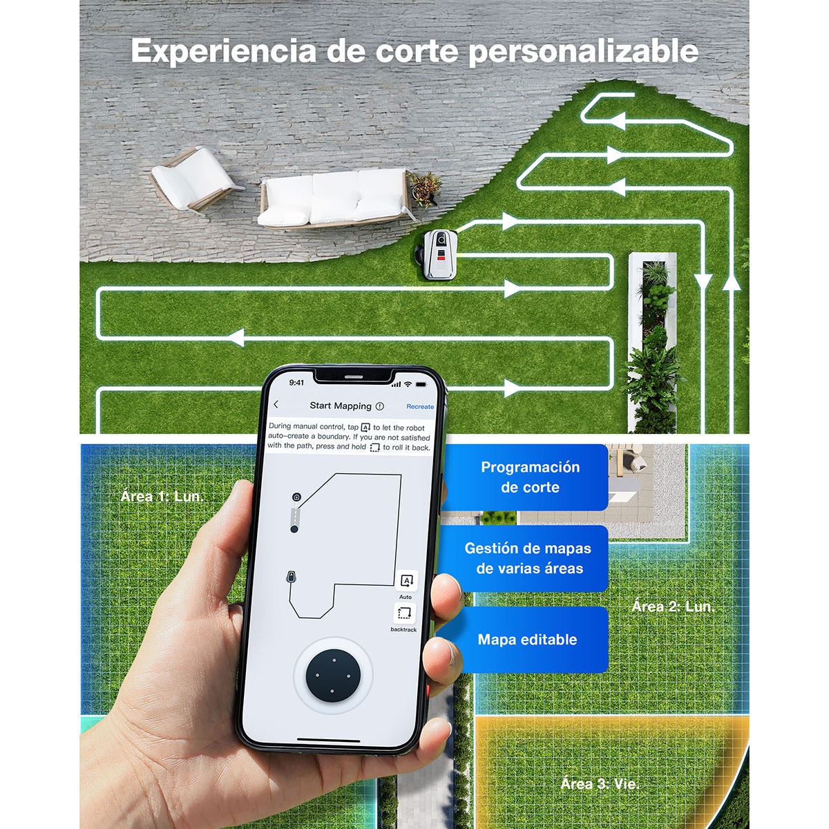 Robot Corta césped Ecovacs Goat A1600 LiDAR Navegación inteligente Blanco-17