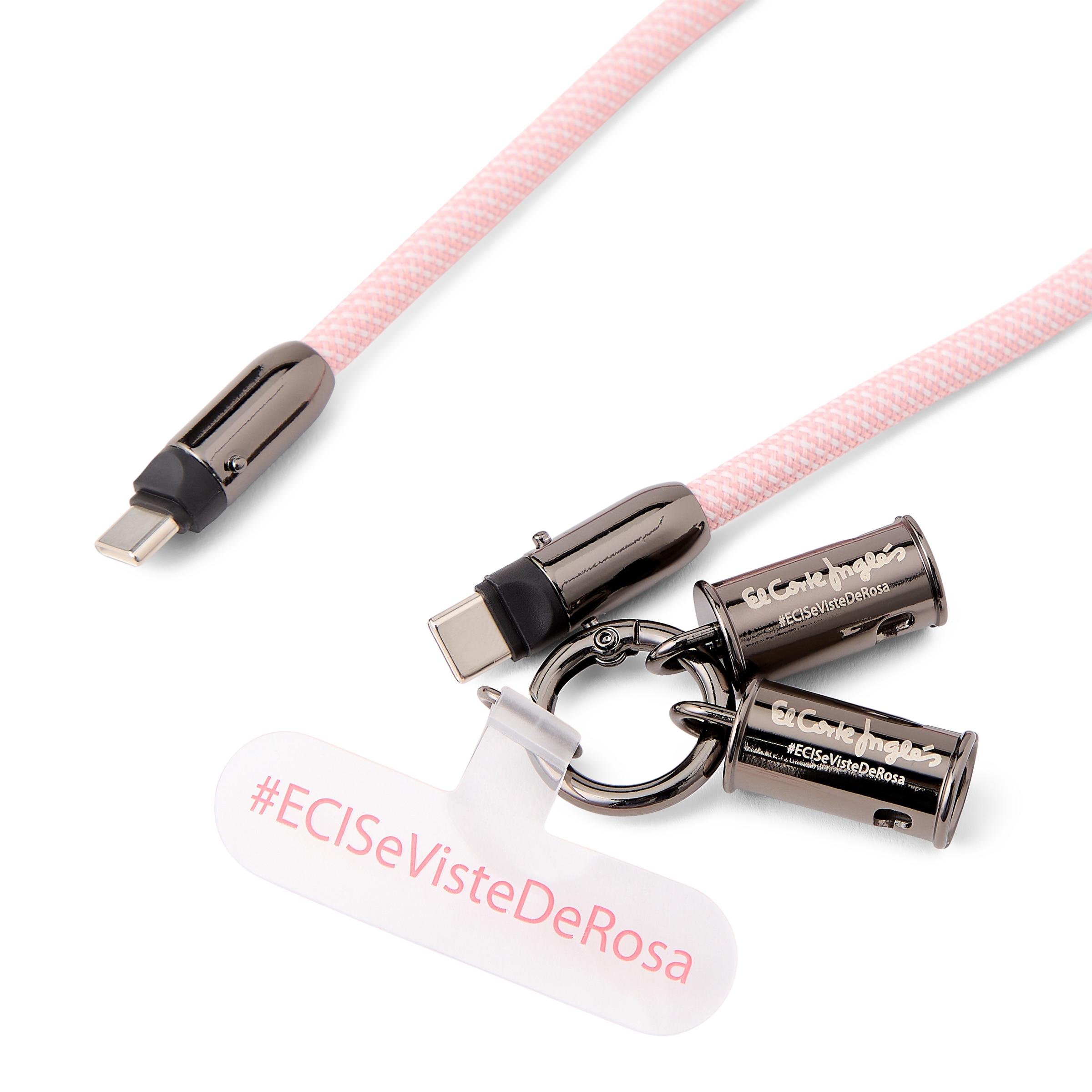 Portamóvil con cable USB C a USB El Corte Inglés ECI Se Viste de Rosa Rosa-2