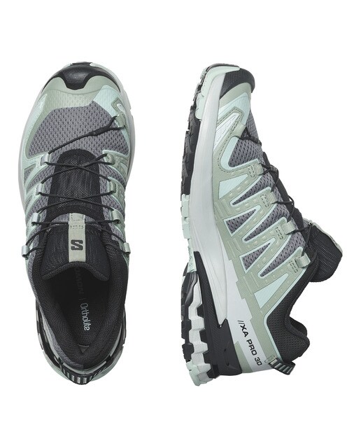 Zapatillas de trail running de mujer XA Pro 3D V9 W Salomon - Gris / Verde Gris / Verde-2