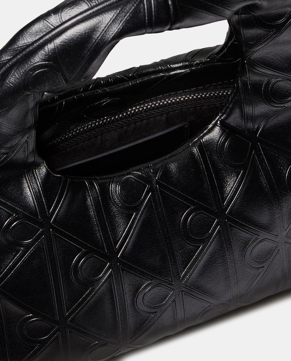 Mala de Ombro com Estampado de Monograma Preto-3