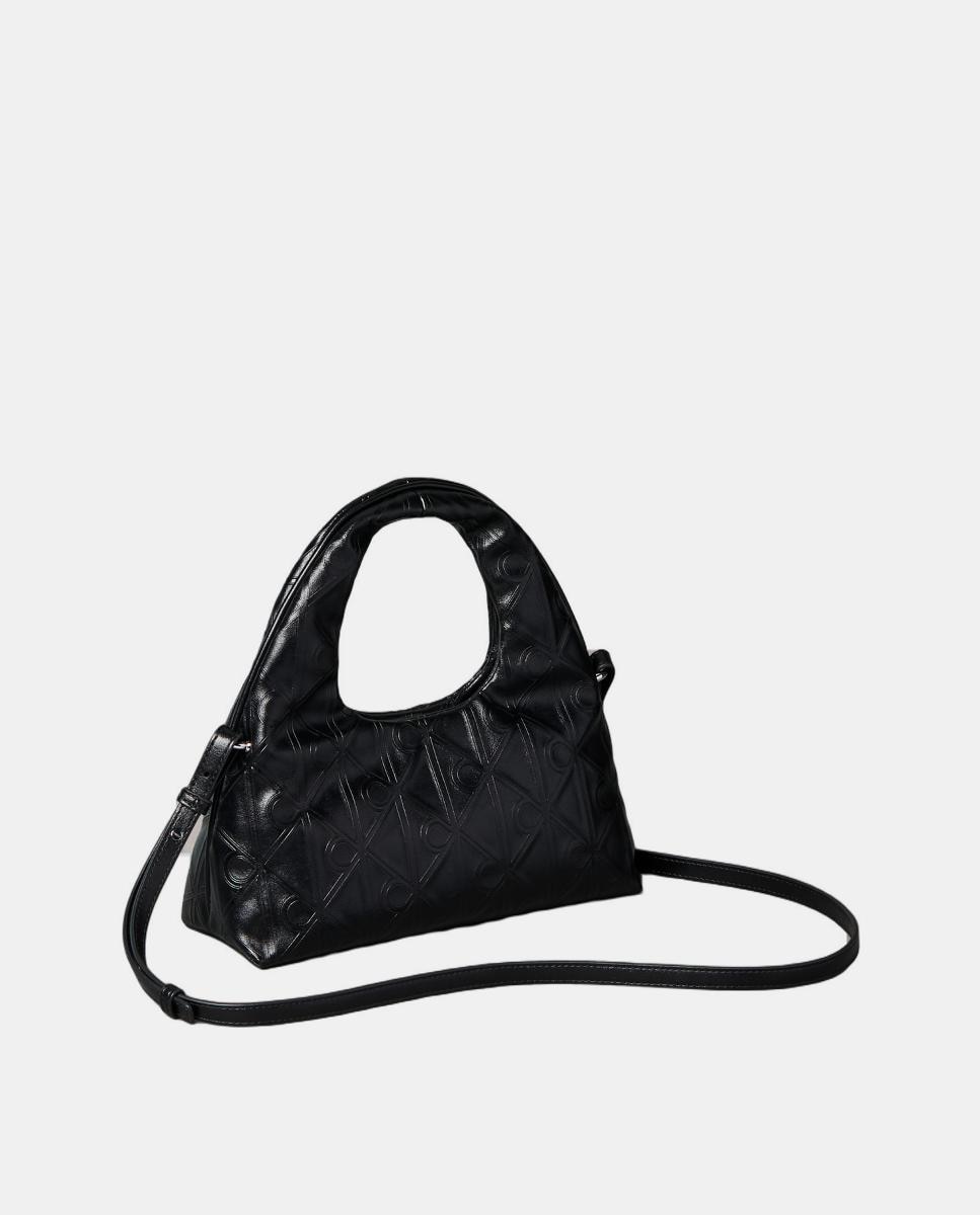 Mala de Ombro com Estampado de Monograma Preto-4