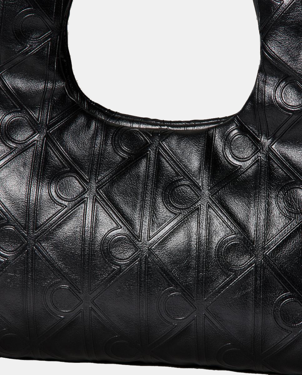Mala de Ombro com Estampado de Monograma Preto-5