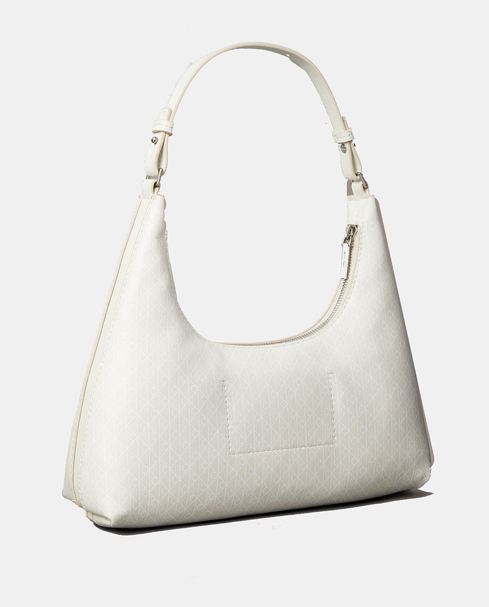 Mala de Ombro Clássica com Estampado de Monograma Branco-2