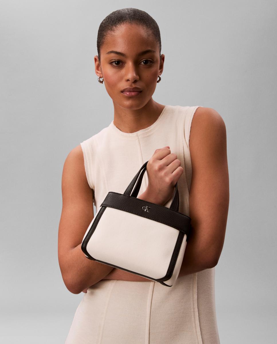 Mala Tipo Mini Tote em Lona Branco-4
