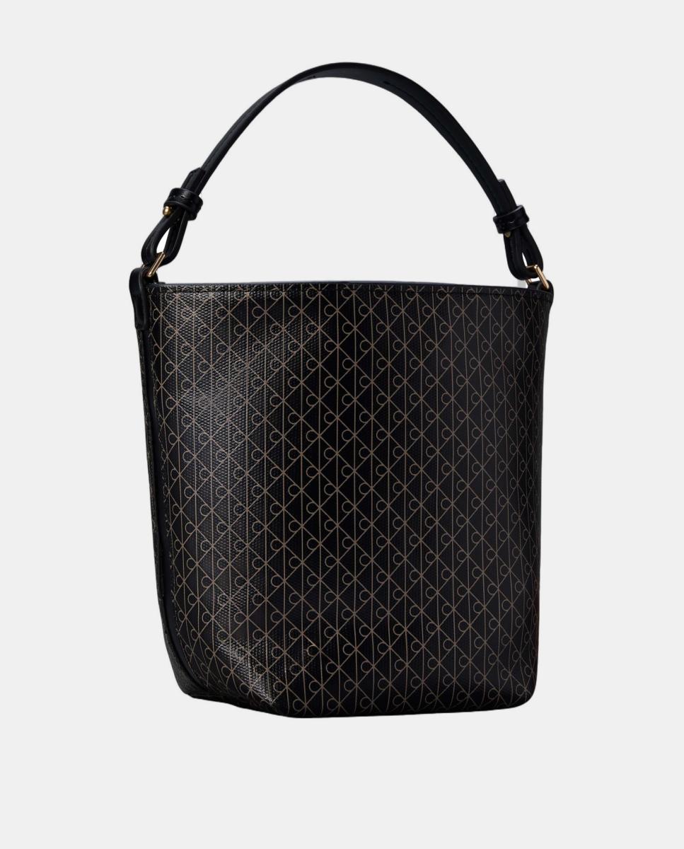 Mala Tipo Bucket com Estampado de Monograma Preto-2