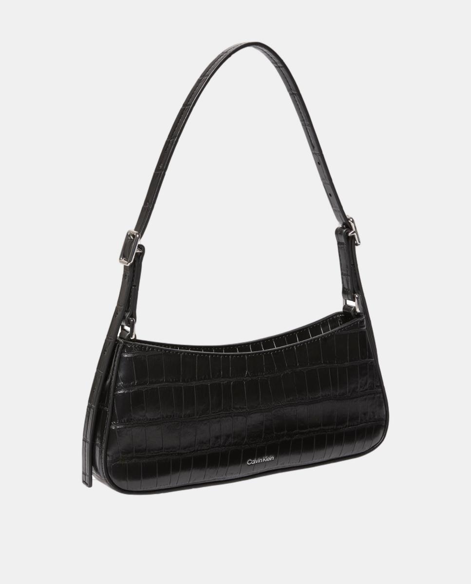 Mala de Ombro com Animal Print de Crocodilo Preto-2