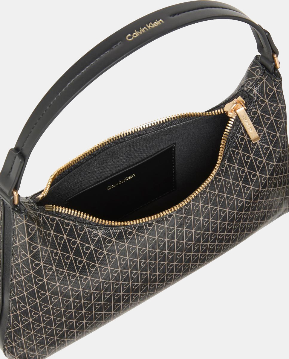 Mala de Ombro com Estampado de Monograma Emblem Preto-3