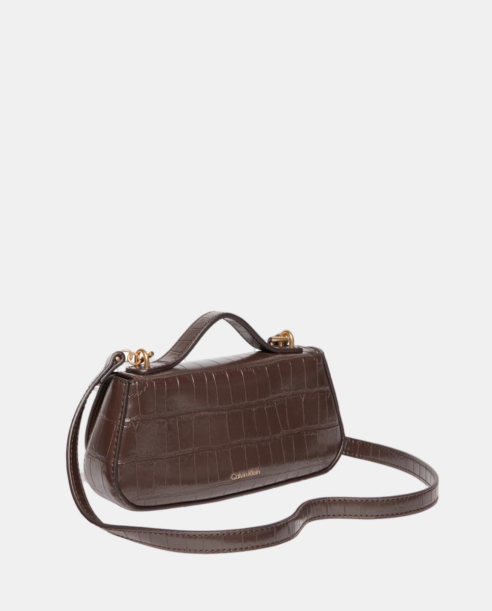 Mala a Tiracolo Mini com Animal Print de Crocodilo Castanho-escuro-2