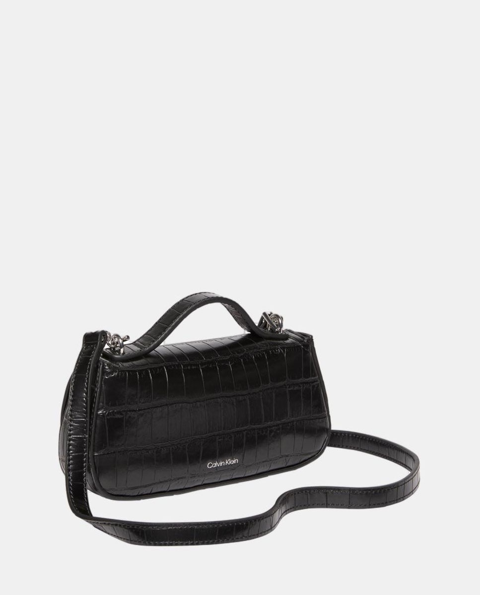 Mala a Tiracolo Mini com Animal Print de Crocodilo Preto-2