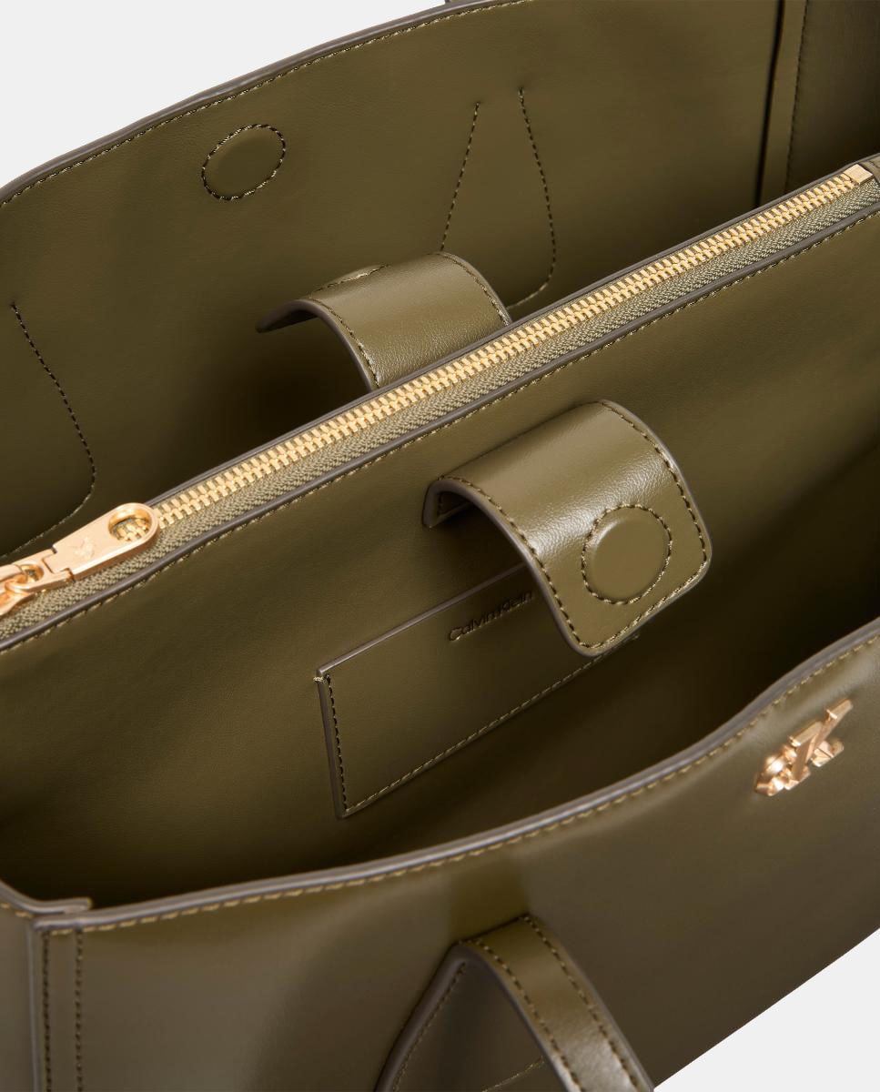 Mala Tipo Tote com Alça Dupla e Logótipo Dourado Verde Azeitona-3