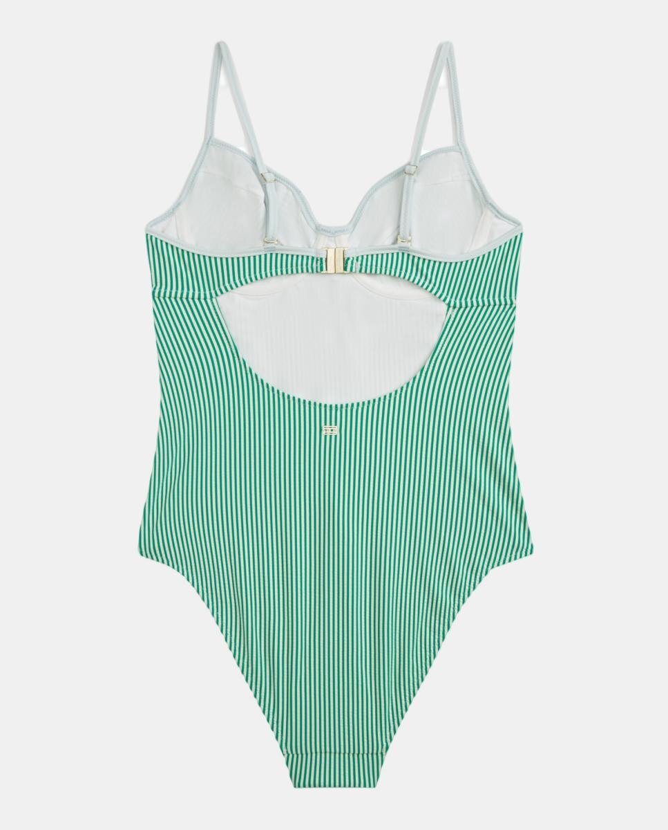 Fato de Banho com Aros e Estampado às Riscas Verde-2