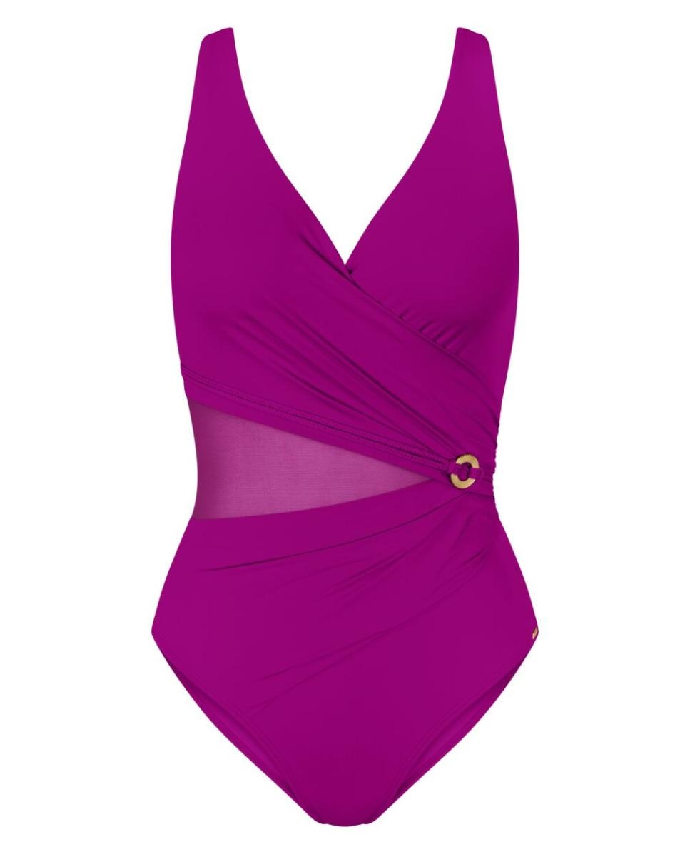 Fato de Banho com Copas de Secagem Rápida e Franzido Lateral com Malha Mesh Rosa-4
