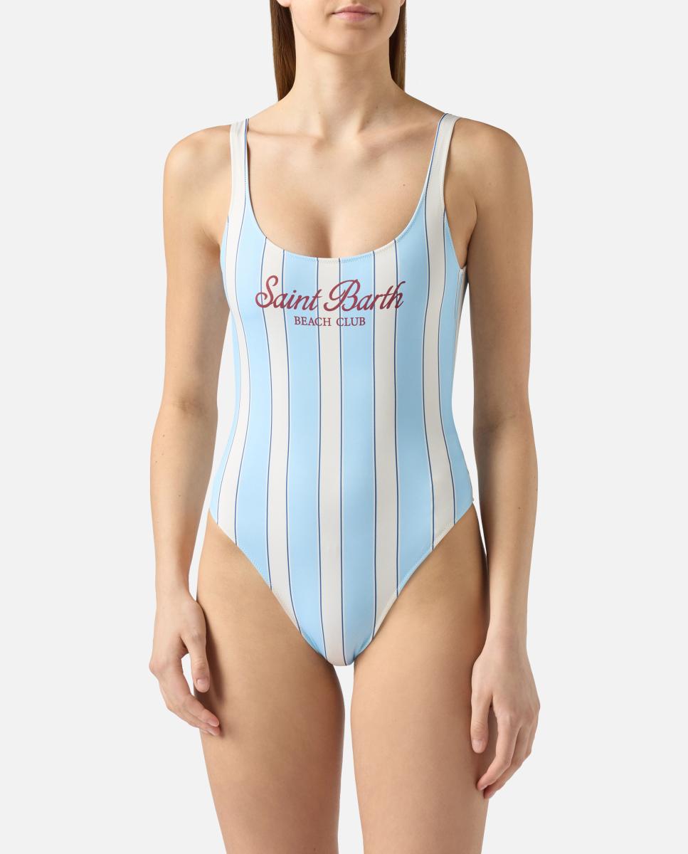 Imagem 0 de Fato de banho de mulher às riscas azul