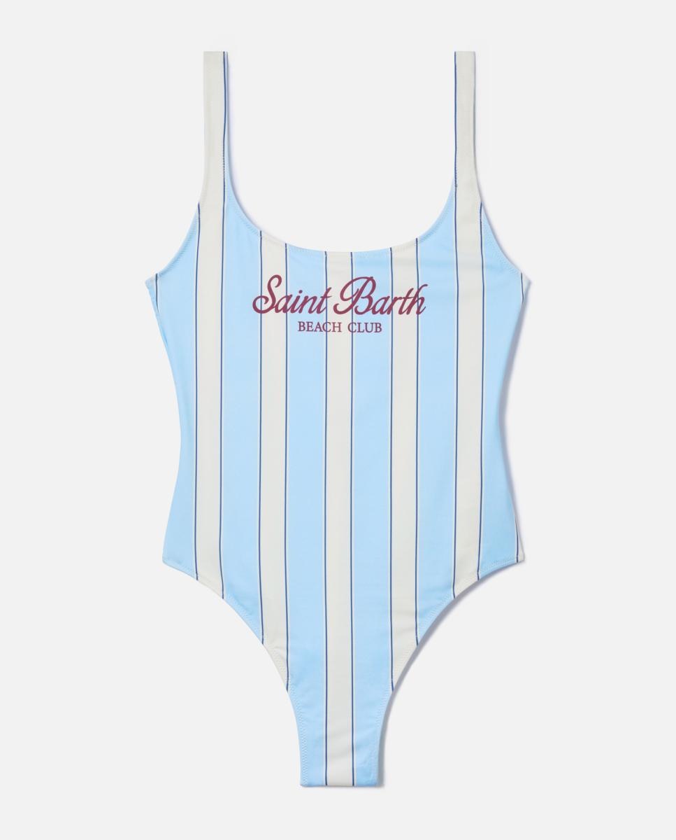 Fato de banho de mulher às riscas azul Branco-4