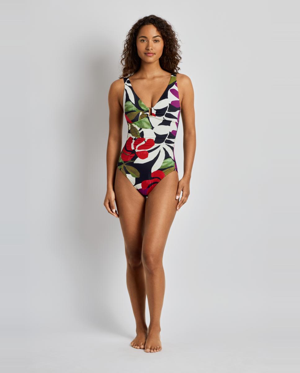 Fato de Banho com Efeito de Controlo Ligeiro e Estampado Floral Multicolor-1