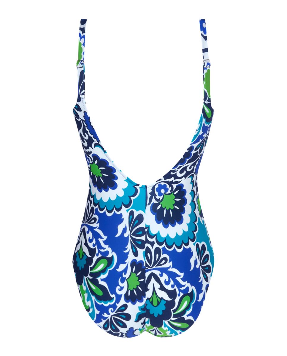Fato de Banho de Copa Grande com Decote em Bico sem Aros mas com Elásticos no Interior para Melhor Suporte e Conforto. Alças Ajustáveis Azul-2