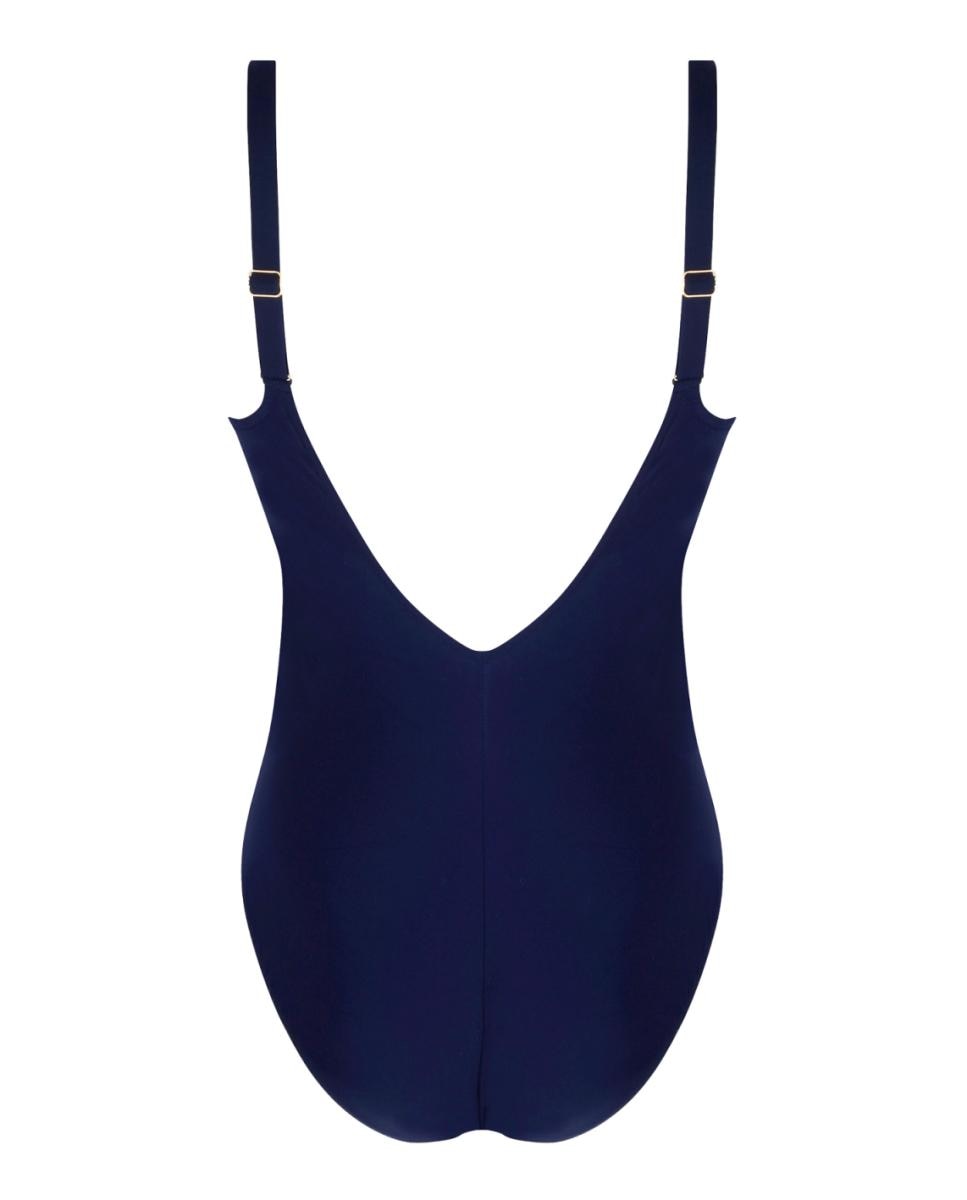 Fato de Banho Modelador de Copa Grande sem Aros, Forrado e com Alças Ajustáveis. Decote em Bico Azul-marinho-2