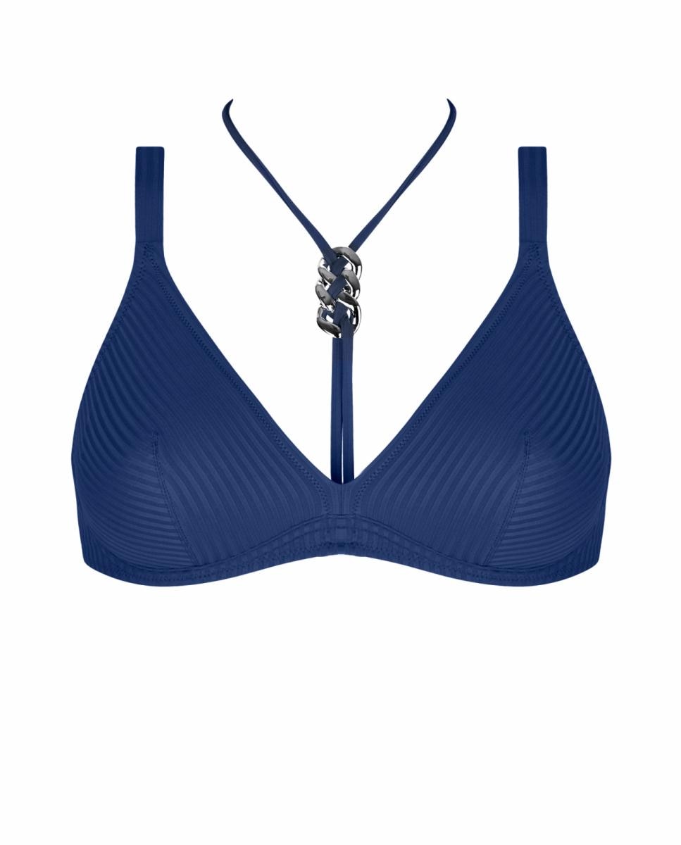 Top de Biquíni, Soutien Bandeau com Copa com Foam e Aros e sem Push-Up. Fecho Metálico nas Costas e Alças Amovíveis Azul-marinho-1