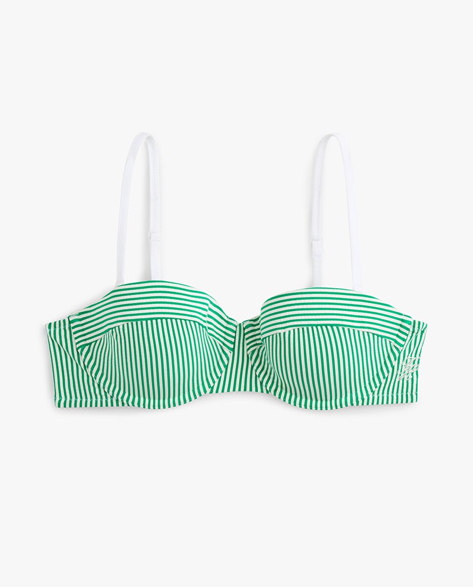 Top de Biquíni Tipo Balconette com Aros e Estampado às Riscas Verde-4