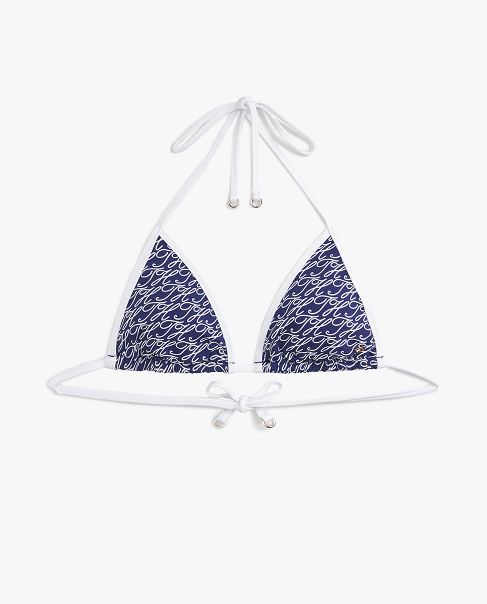 Top de Biquíni Triangular com Monograma e Tiras Ajustáveis Azul-marinho-4
