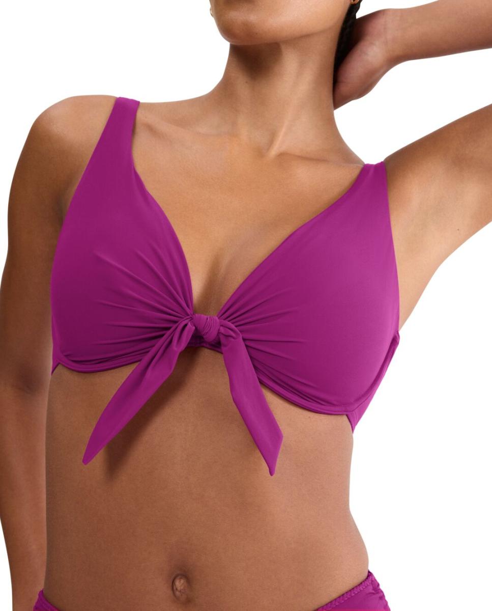 Top de Biquíni Triangular com Aro e Decote Profundo Rosa-3
