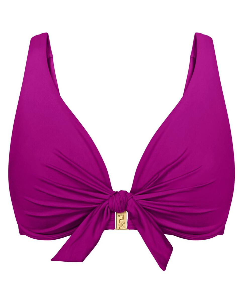 Top de Biquíni Triangular com Aro e Decote Profundo Rosa-4