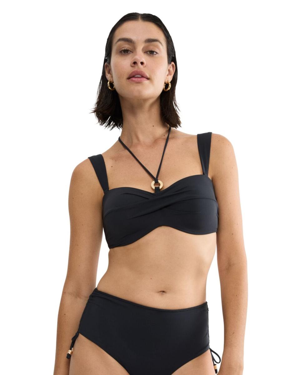 Soutien de Biquíni Bandeau com Copa Moldada e Almofada de Espuma de Secagem Rápida Preto-1