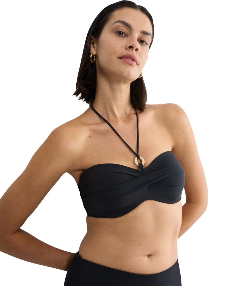 Soutien de Biquíni Bandeau com Copa Moldada e Almofada de Espuma de Secagem Rápida Preto-3