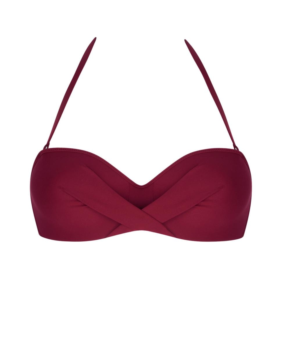 Top de biquíni bandeau liso Bordeaux-1
