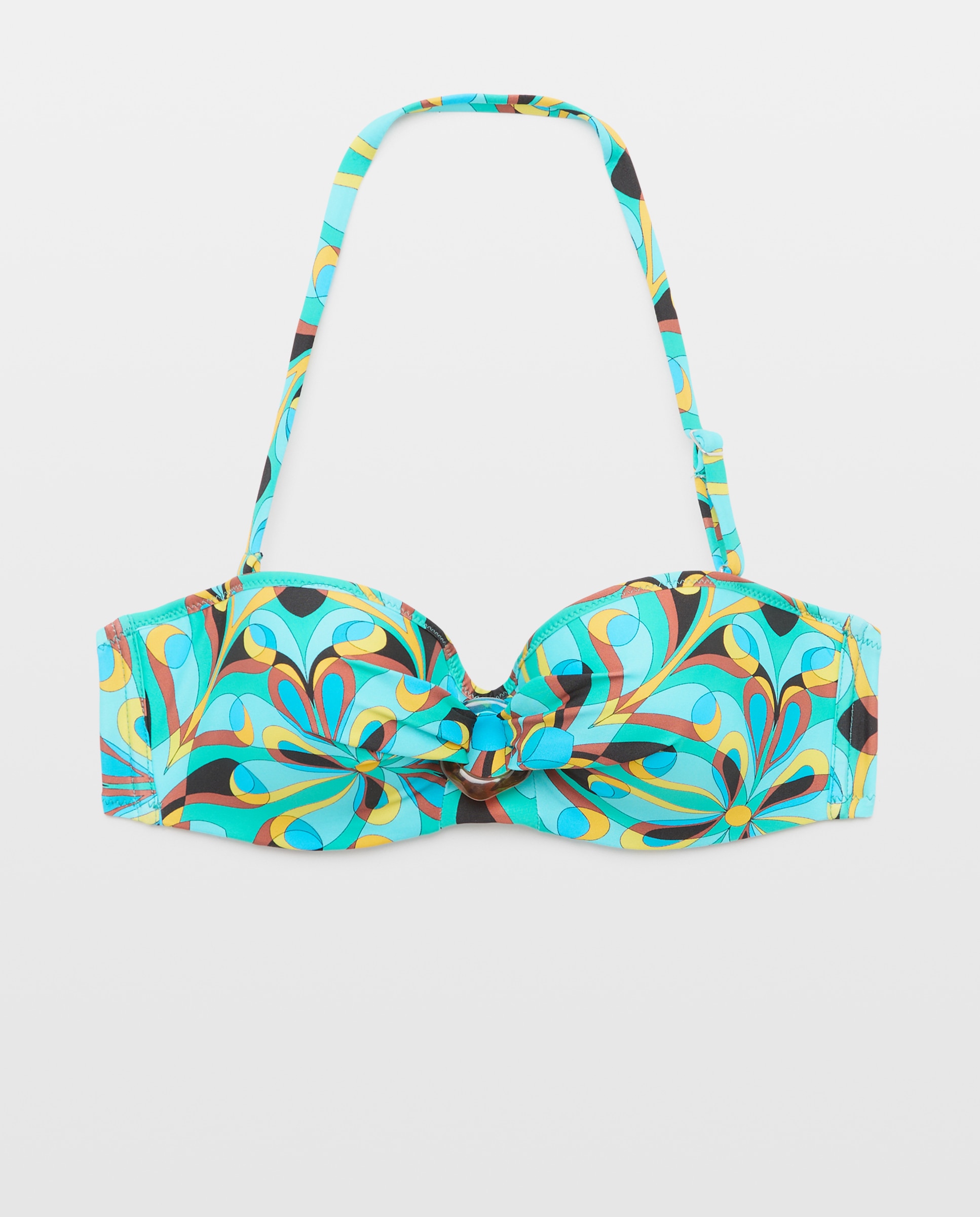 Top de Biquíni, Soutien Bandeau com Copa com Foam e Aros e sem Push-Up. Fecho Metálico nas Costas e Alças Amovíveis Azul-4