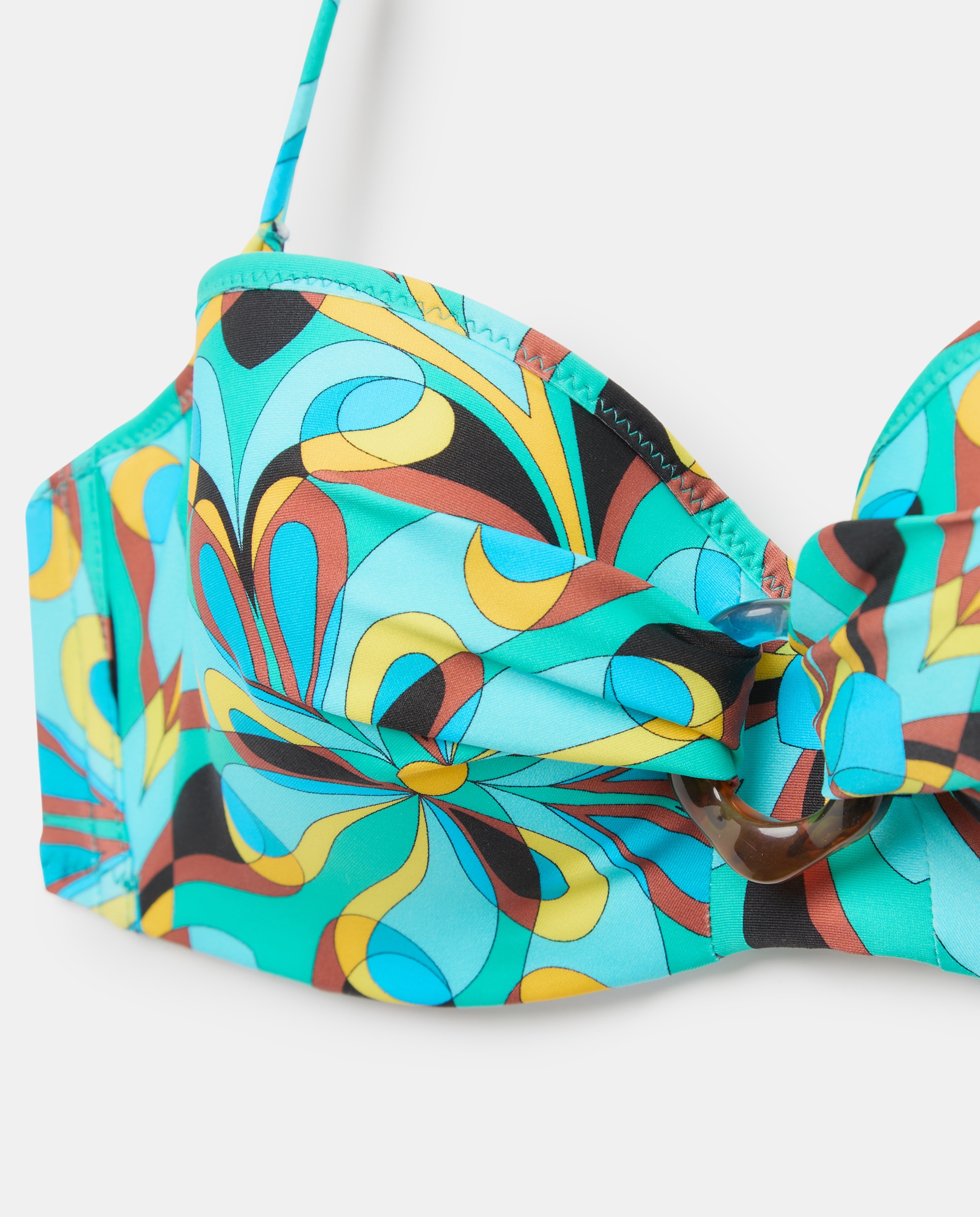 Top de Biquíni, Soutien Bandeau com Copa com Foam e Aros e sem Push-Up. Fecho Metálico nas Costas e Alças Amovíveis Azul-5