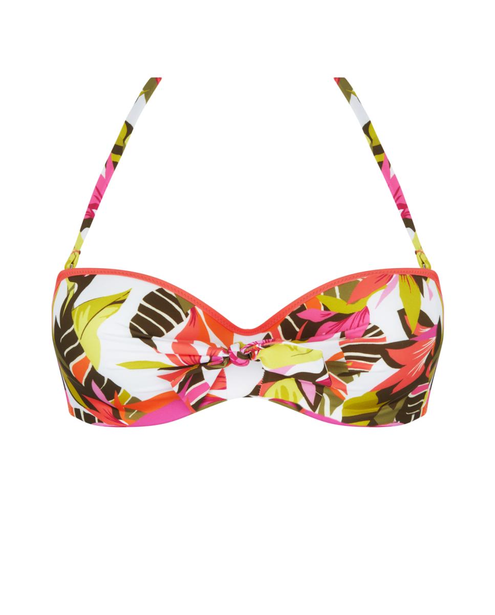 Top de Biquíni, Soutien Bandeau com Copa com Foam e Aros e sem Push-Up. Fecho Metálico nas Costas e Alças Amovíveis Rosa-1
