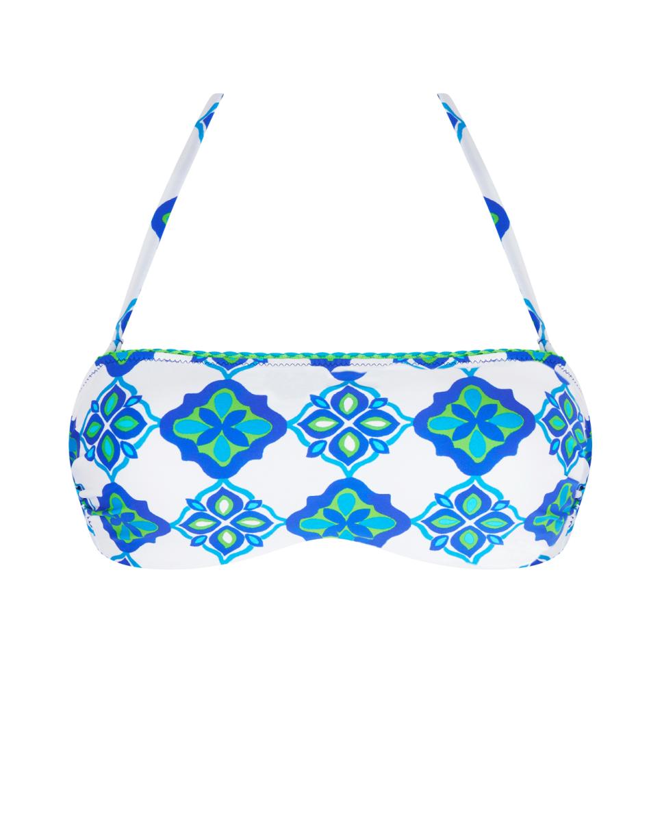 Top de Biquíni, Soutien Bandeau com Copa com Foam e Aros e sem Push-Up. Fecho Metálico nas Costas e Alças Amovíveis Azul-1