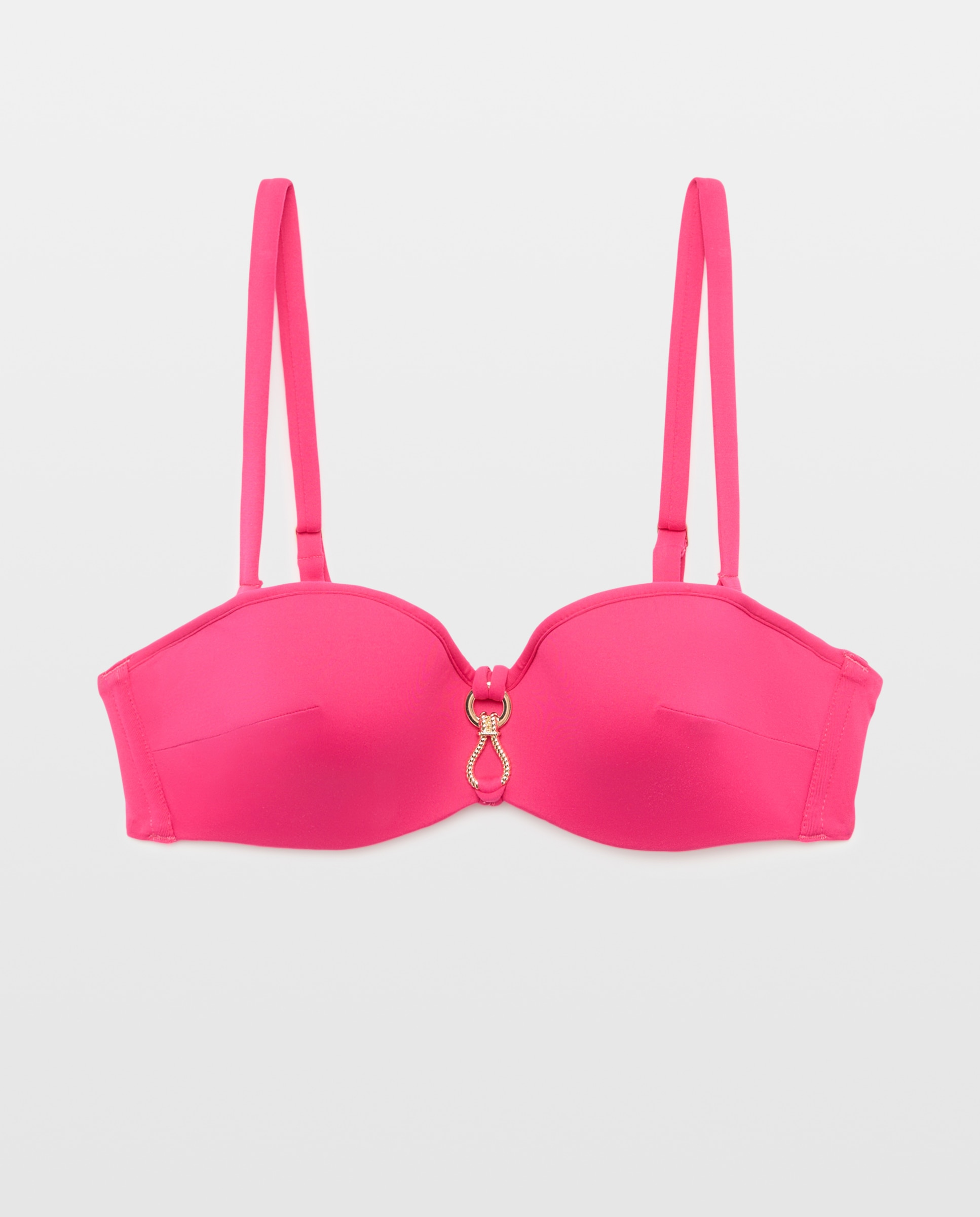 Top de Biquíni ou Soutien de Biquíni Bandeau com Aros com Foam mas sem Enchimento. Alças Amovíveis Rosa-4