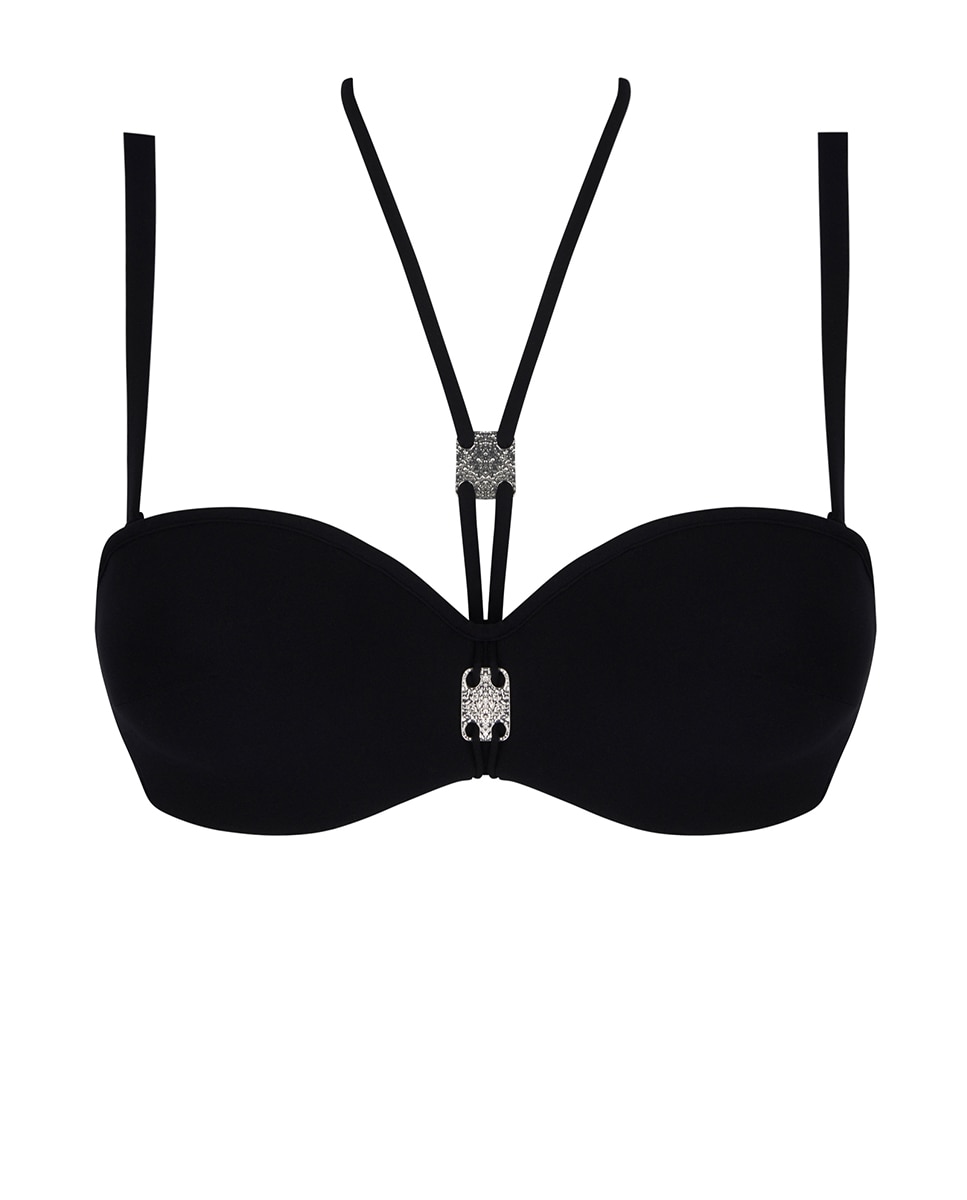Top de Biquíni ou Soutien de Biquíni Bandeau com Aros com Foam mas sem Enchimento. Alças Amovíveis Preto-1